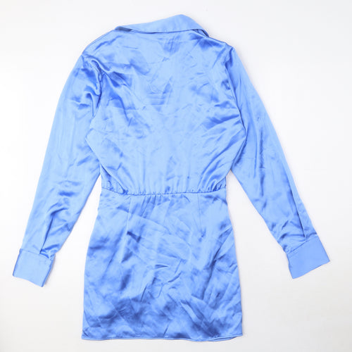 Zara Womens Blue Polyester A-Line Size S Collared Zip
