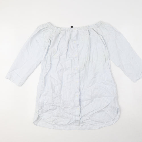 Zara Womens Blue Striped 100% Cotton Basic Button-Up Size XS Off the Shoulder