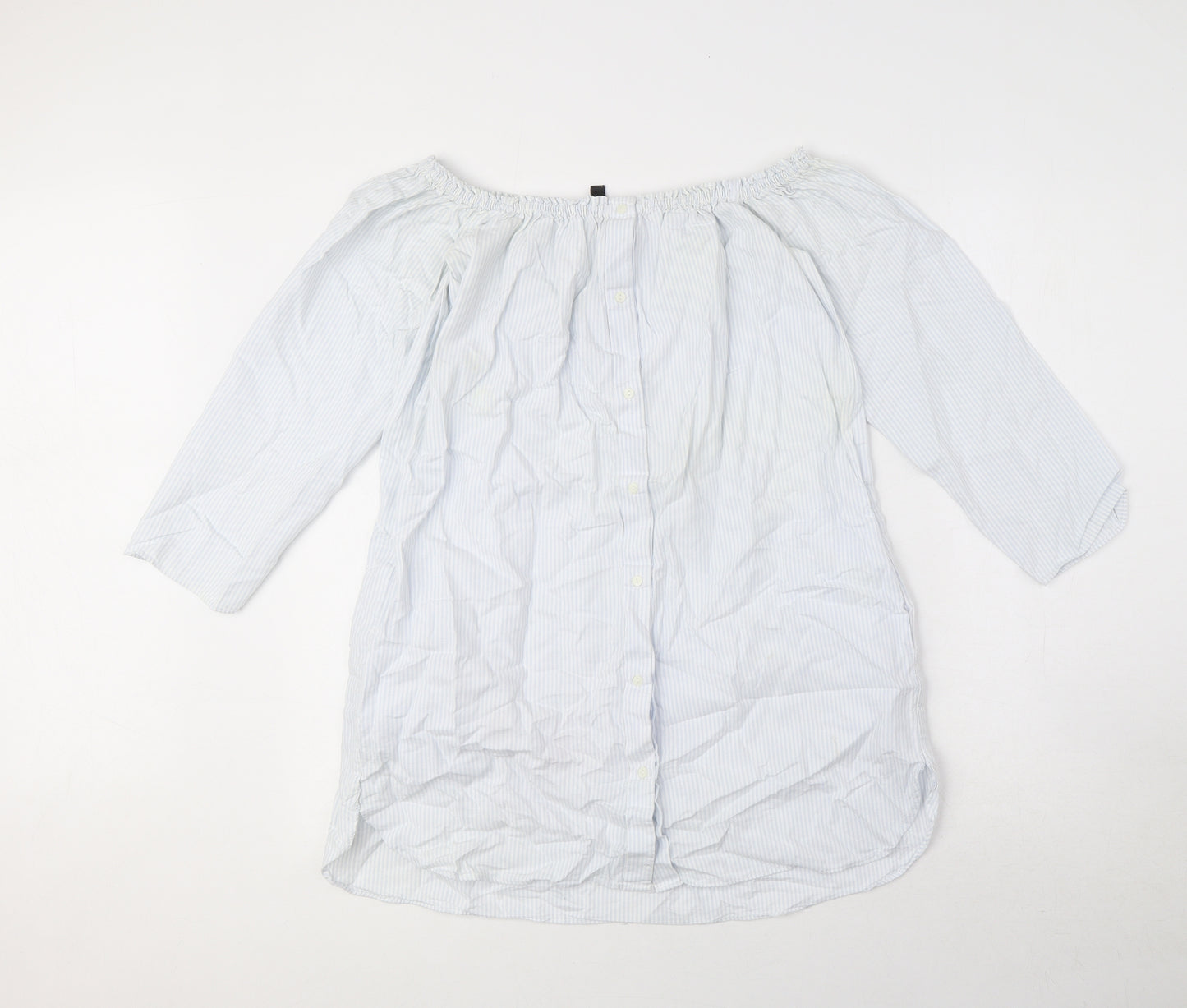 Zara Womens Blue Striped 100% Cotton Basic Button-Up Size XS Off the Shoulder