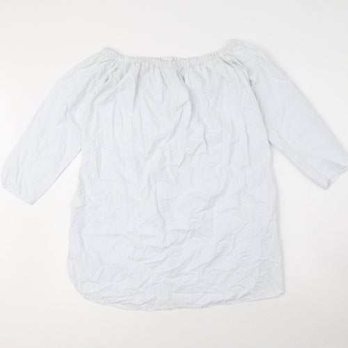Zara Womens Blue Striped 100% Cotton Basic Button-Up Size XS Off the Shoulder