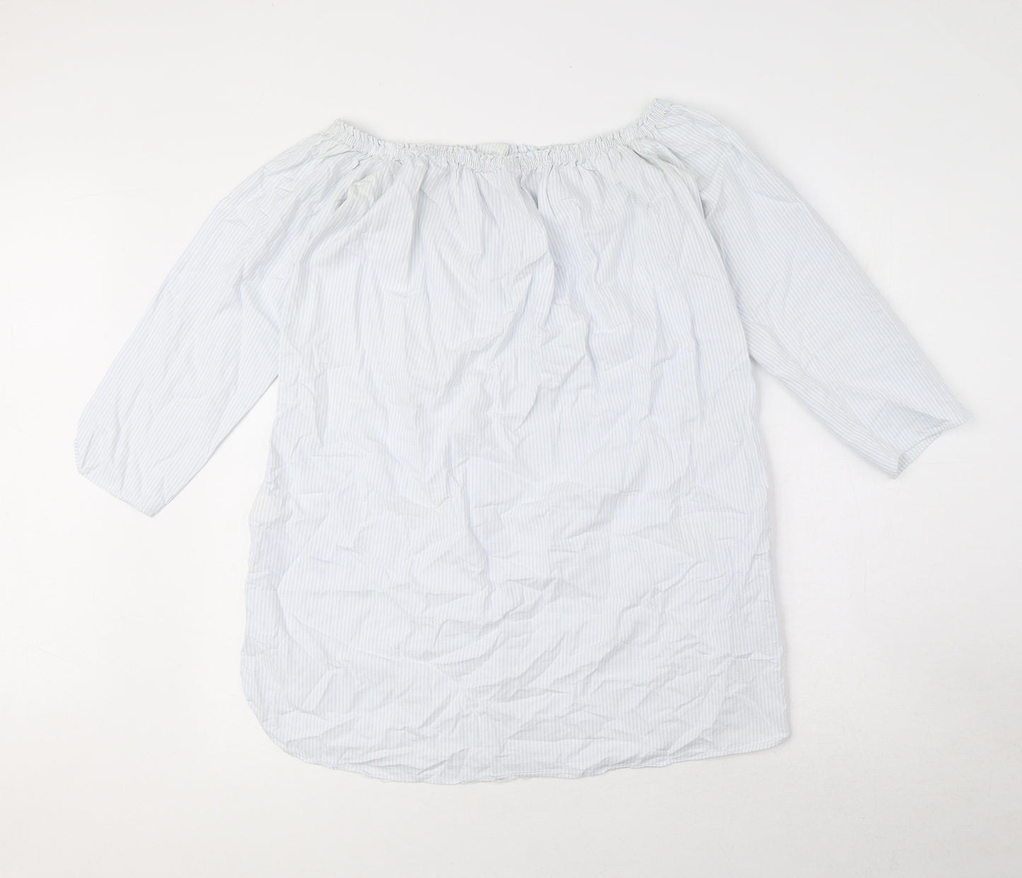 Zara Womens Blue Striped 100% Cotton Basic Button-Up Size XS Off the Shoulder
