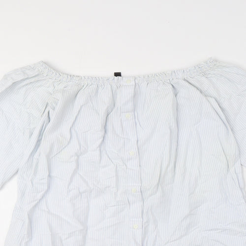 Zara Womens Blue Striped 100% Cotton Basic Button-Up Size XS Off the Shoulder