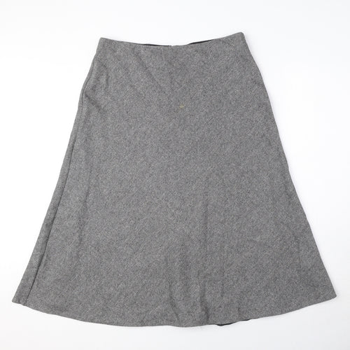 Marks and Spencer Womens Grey Herringbone Wool A-Line Skirt Size 12 Zip