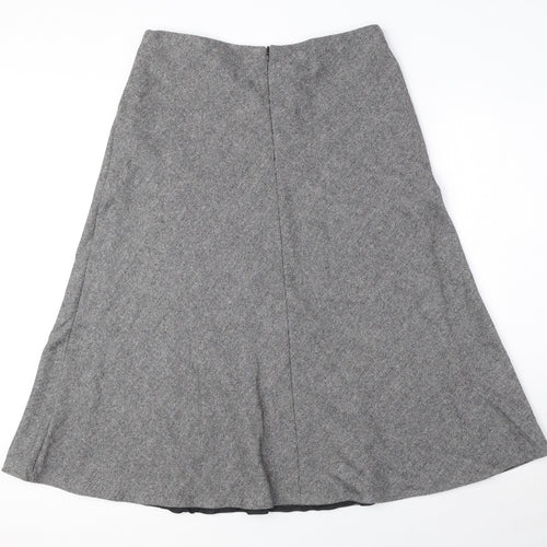 Marks and Spencer Womens Grey Herringbone Wool A-Line Skirt Size 12 Zip