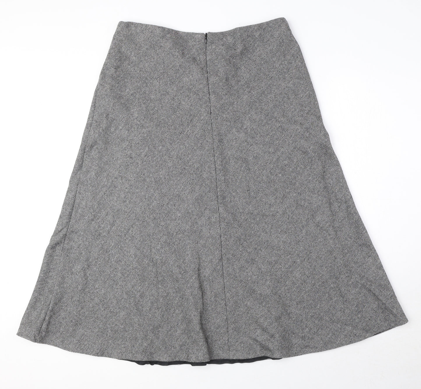 Marks and Spencer Womens Grey Herringbone Wool A-Line Skirt Size 12 Zip