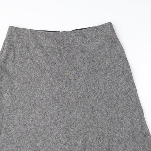 Marks and Spencer Womens Grey Herringbone Wool A-Line Skirt Size 12 Zip