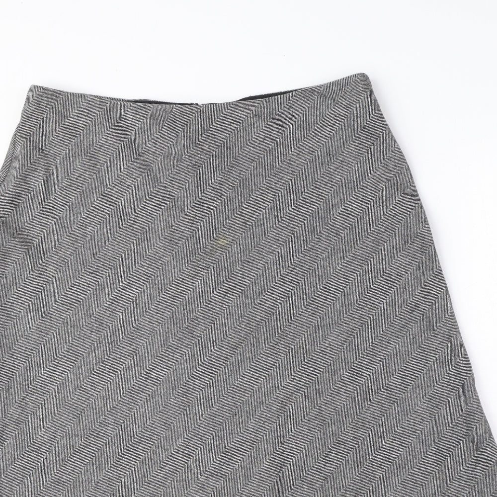Marks and Spencer Womens Grey Herringbone Wool A-Line Skirt Size 12 Zip