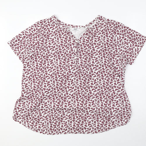 bonprix Womens Purple Geometric 100% Cotton Basic T-Shirt Size L Henley - Butterfly