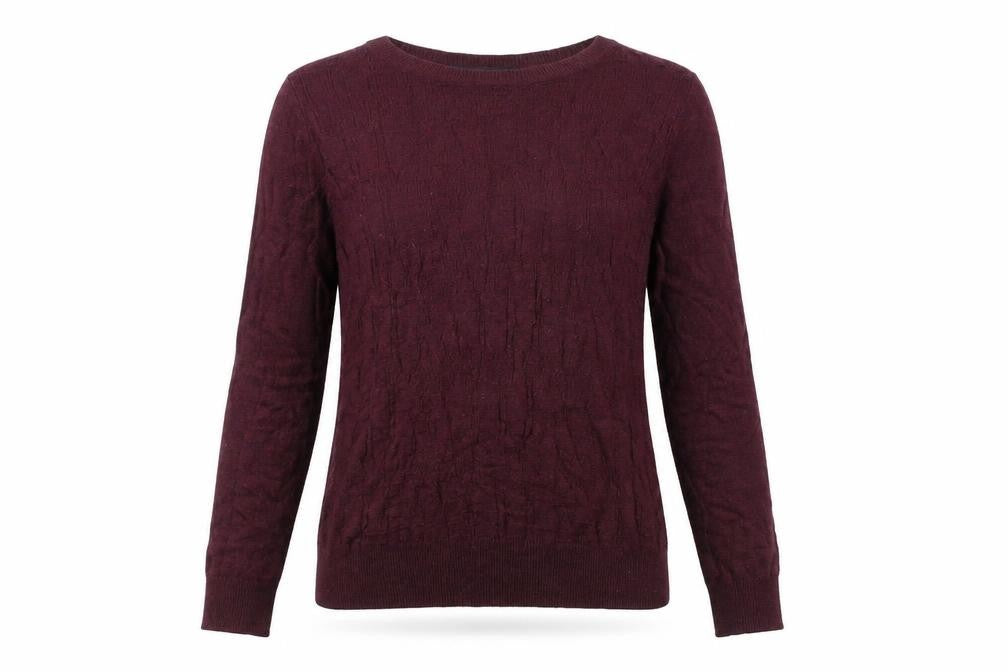 Front view of Dorothy Perkins women’s purple round neck viscose jumper, size UK 6