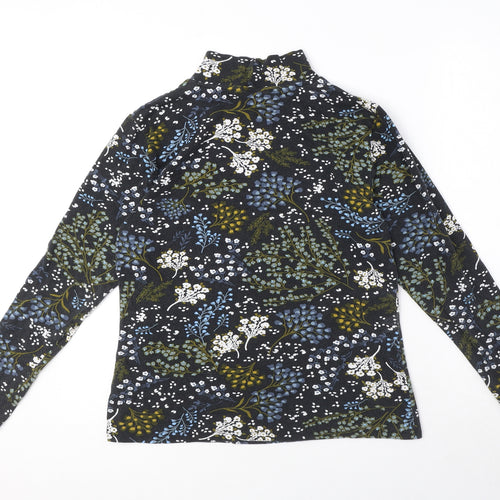 Marks and Spencer Womens Multicoloured Floral Cotton Basic T-Shirt Size 14 High Neck