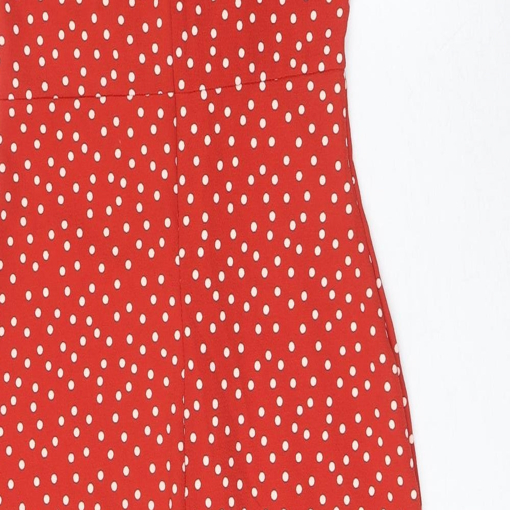 PRETTYLITTLETHING Womens Red Polka Dot Polyester Fit & Flare Size 8 V-Neck Zip