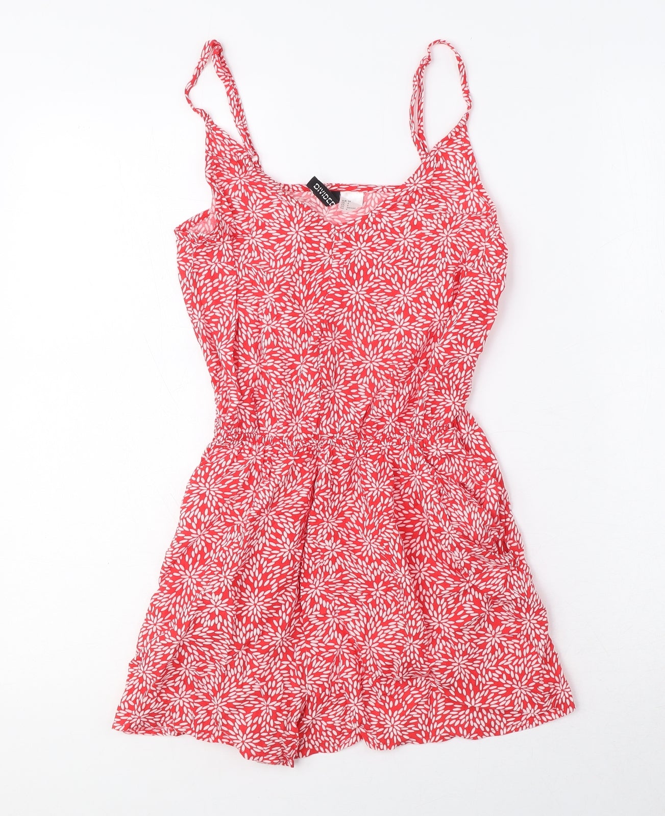 Divided by H&M Womens Red Geometric Viscose Playsuit One-Piece Size 6 Pullover