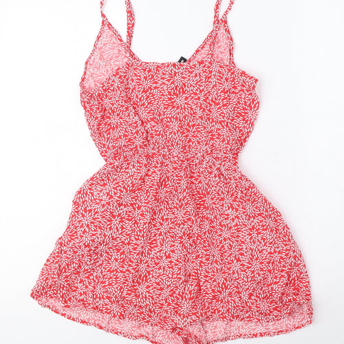 Divided by H&M Womens Red Geometric Viscose Playsuit One-Piece Size 6 Pullover