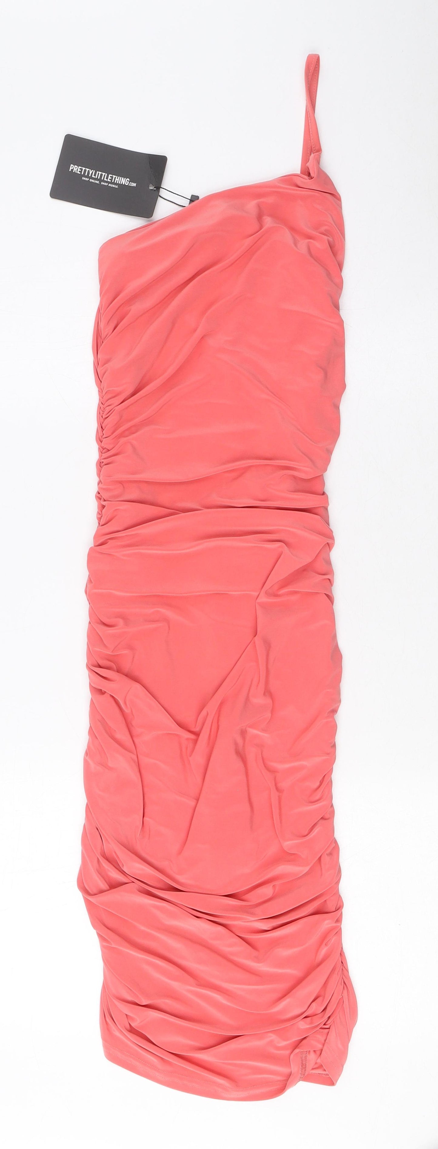 PRETTYLITTLETHING Womens Pink Polyester Bodycon Size 8 One Shoulder Pullover