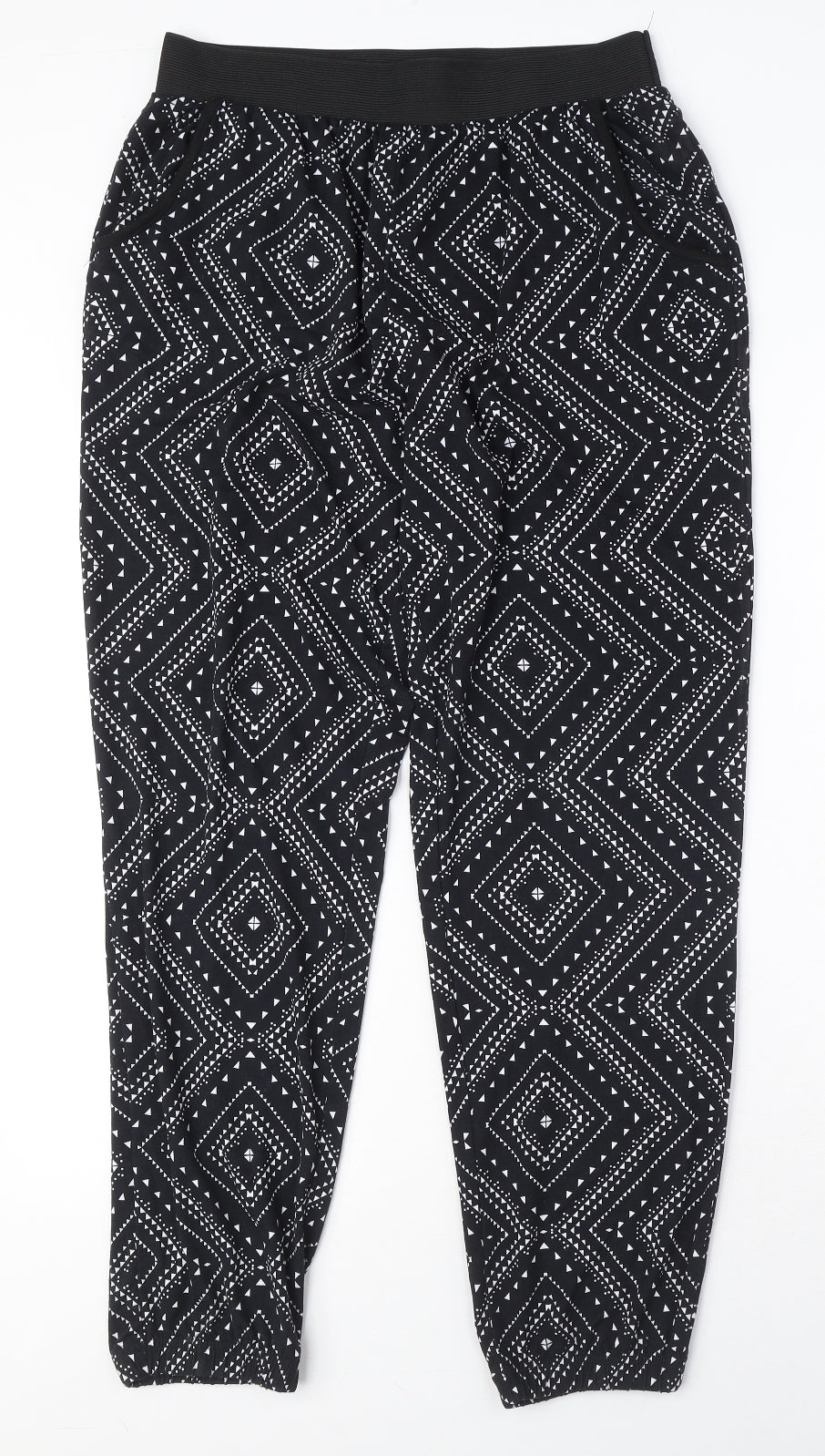 QED London Womens Black Geometric Polyester Harem Trousers Size M L28 in Regular