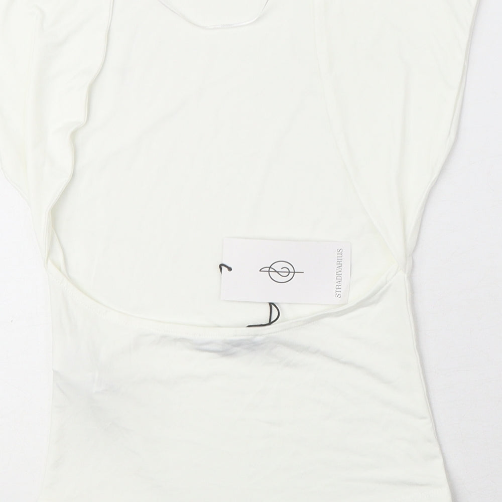 Stradivarius Womens White Polyester Basic Tank Size S Square Neck - Open Back