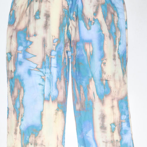 PRETTYLITTLETHING Womens Blue Geometric Polyester Trousers Size 30 L34 in Regular Zip