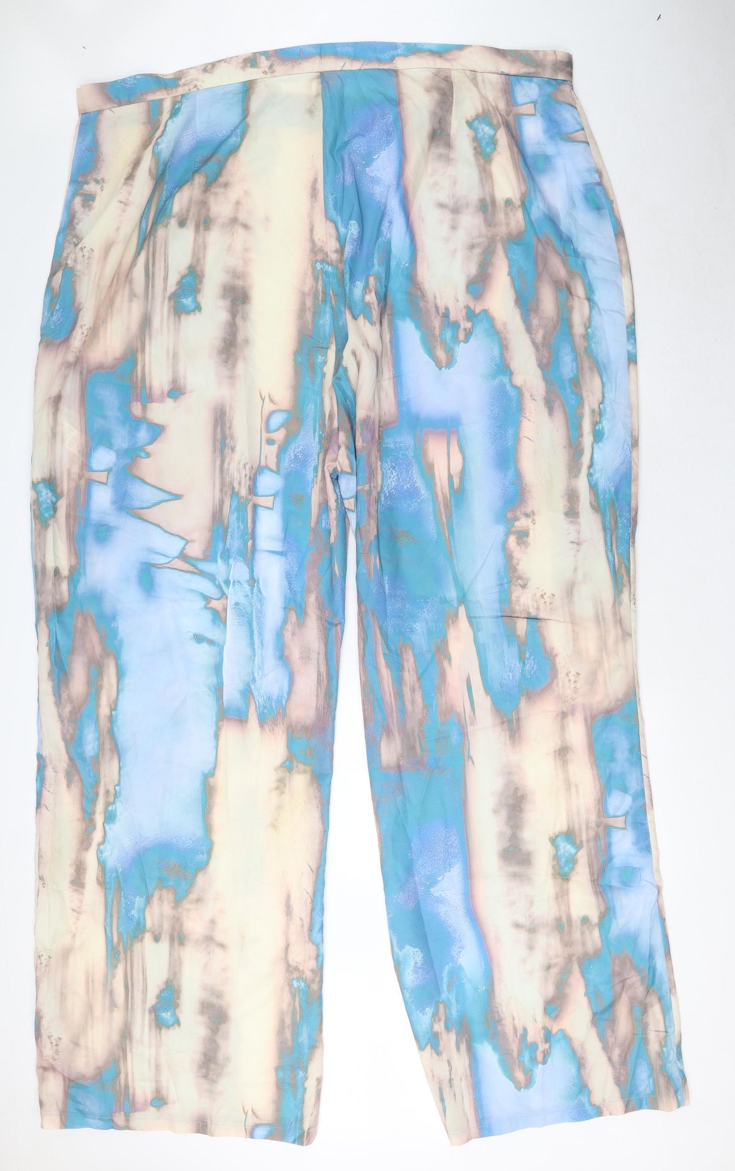 PRETTYLITTLETHING Womens Blue Geometric Polyester Trousers Size 30 L34 in Regular Zip