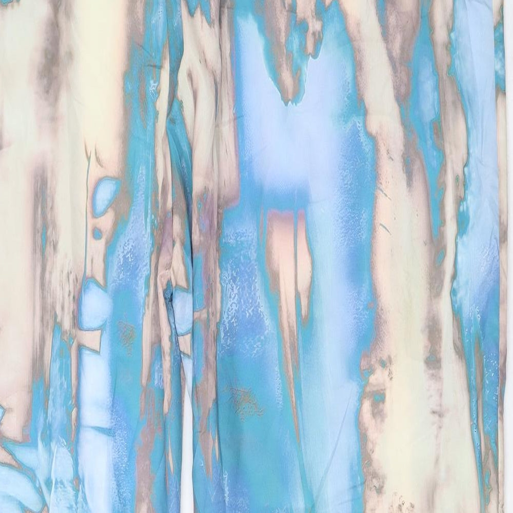 PRETTYLITTLETHING Womens Blue Geometric Polyester Trousers Size 30 L34 in Regular Zip