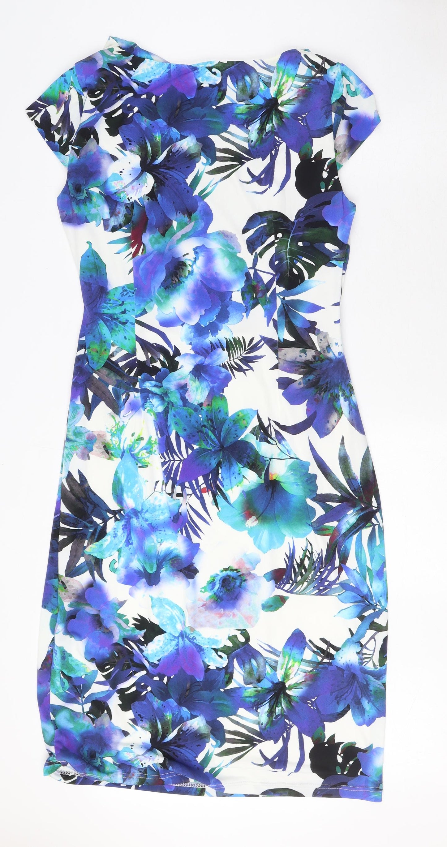 Michaela Louisa Womens Blue Floral Polyester Shift Size 12 V-Neck Pullover