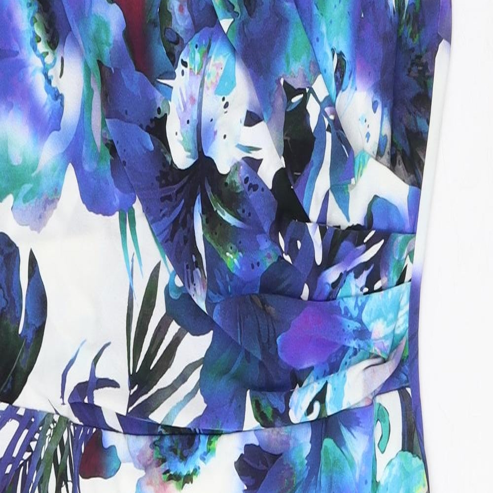 Michaela Louisa Womens Blue Floral Polyester Shift Size 12 V-Neck Pullover