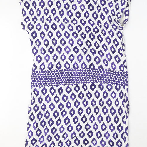 Joules Womens Blue Geometric Viscose A-Line Size 10 V-Neck Pullover