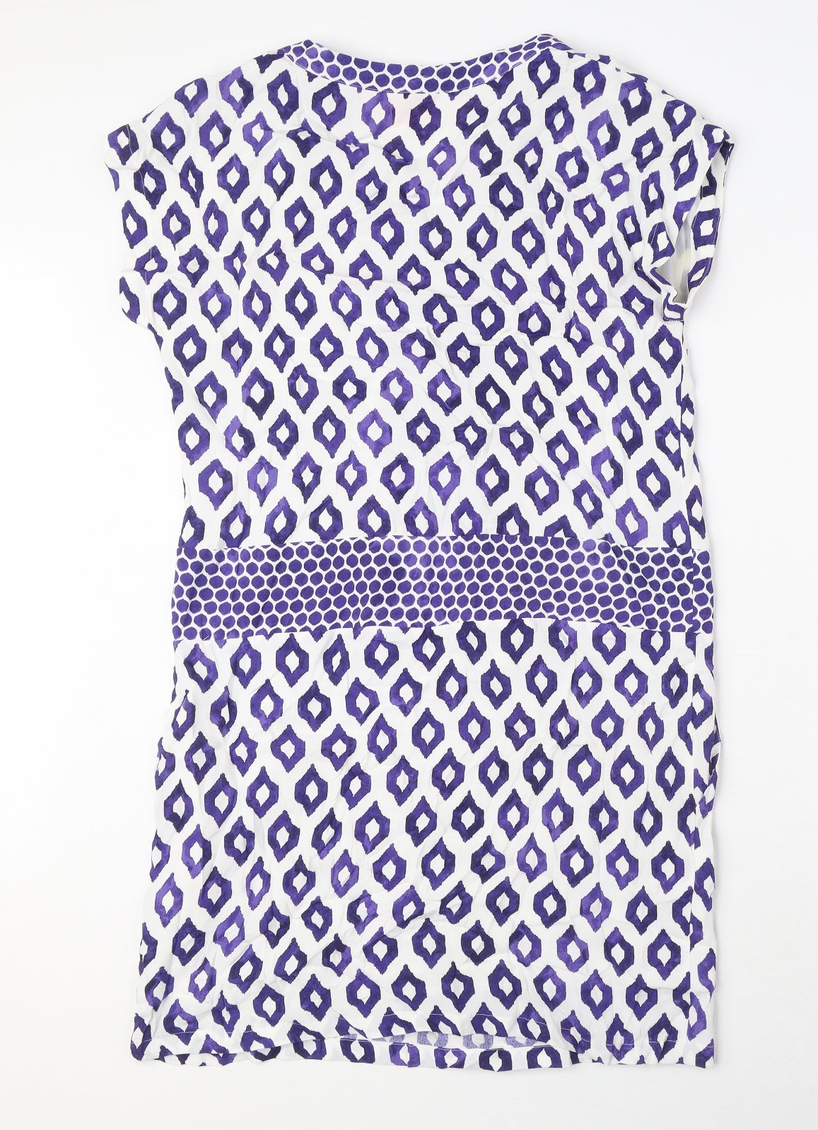 Joules Womens Blue Geometric Viscose A-Line Size 10 V-Neck Pullover