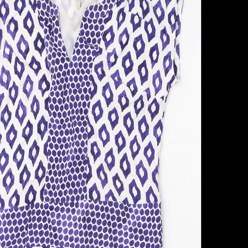 Joules Womens Blue Geometric Viscose A-Line Size 10 V-Neck Pullover