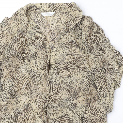 Marks and Spencer Womens Brown Geometric Viscose Basic Button-Up Size 16 Collared