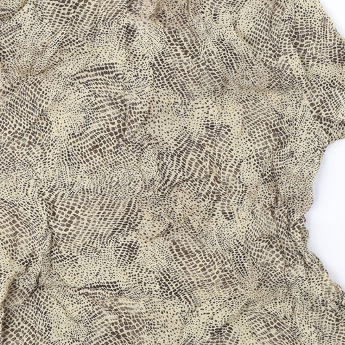 Marks and Spencer Womens Brown Geometric Viscose Basic Button-Up Size 16 Collared