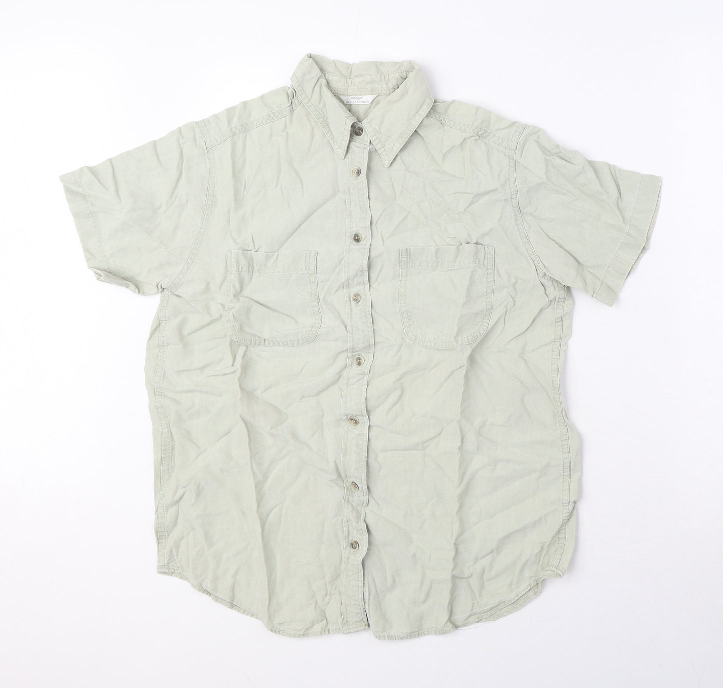Marks and Spencer Womens Green Lyocell Basic Button-Up Size 12 Collared