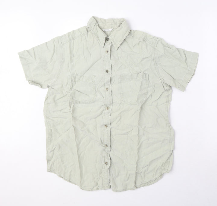 Marks and Spencer Womens Green Lyocell Basic Button-Up Size 12 Collared