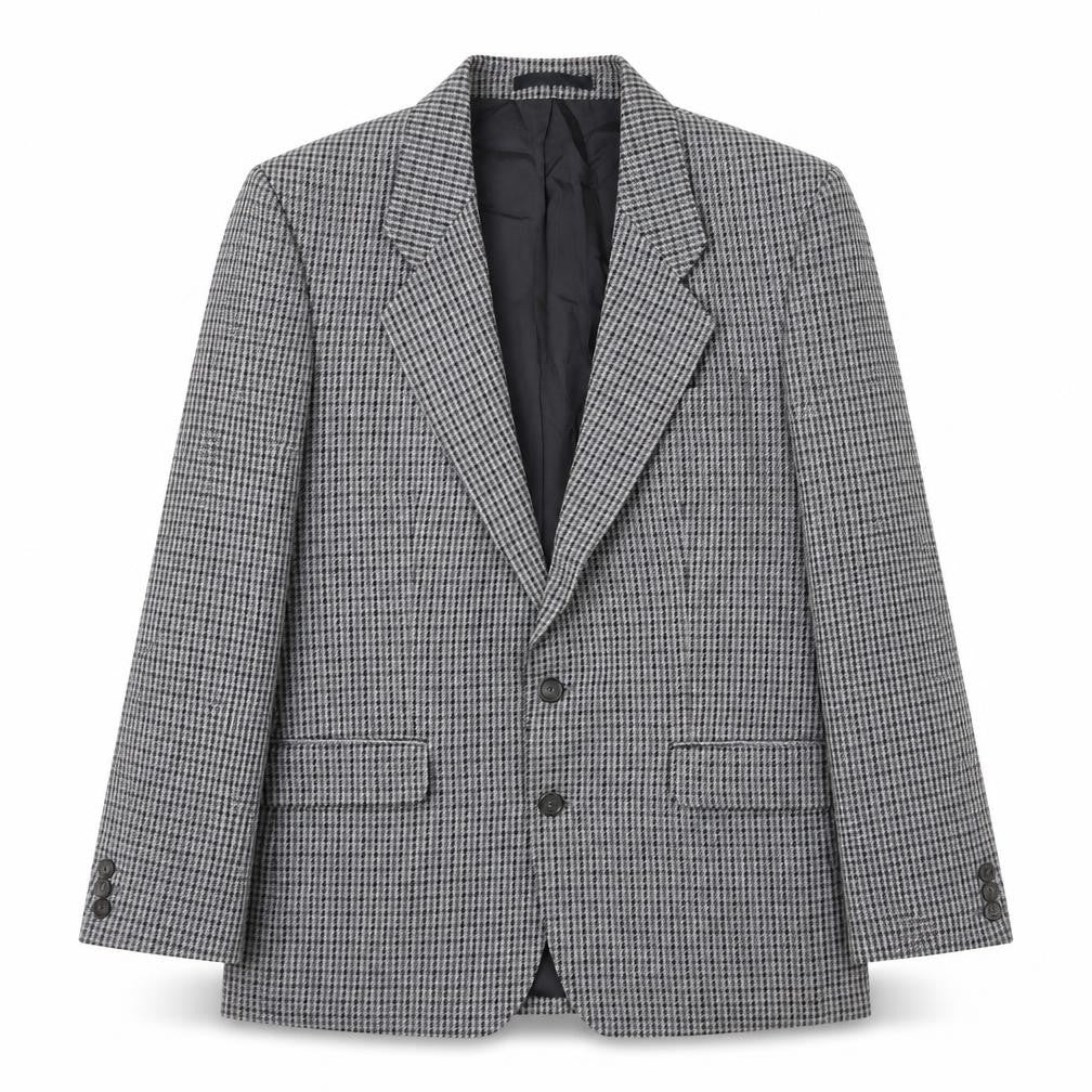Front view of St Michael women’s grey plaid wool jacket blazer, size L