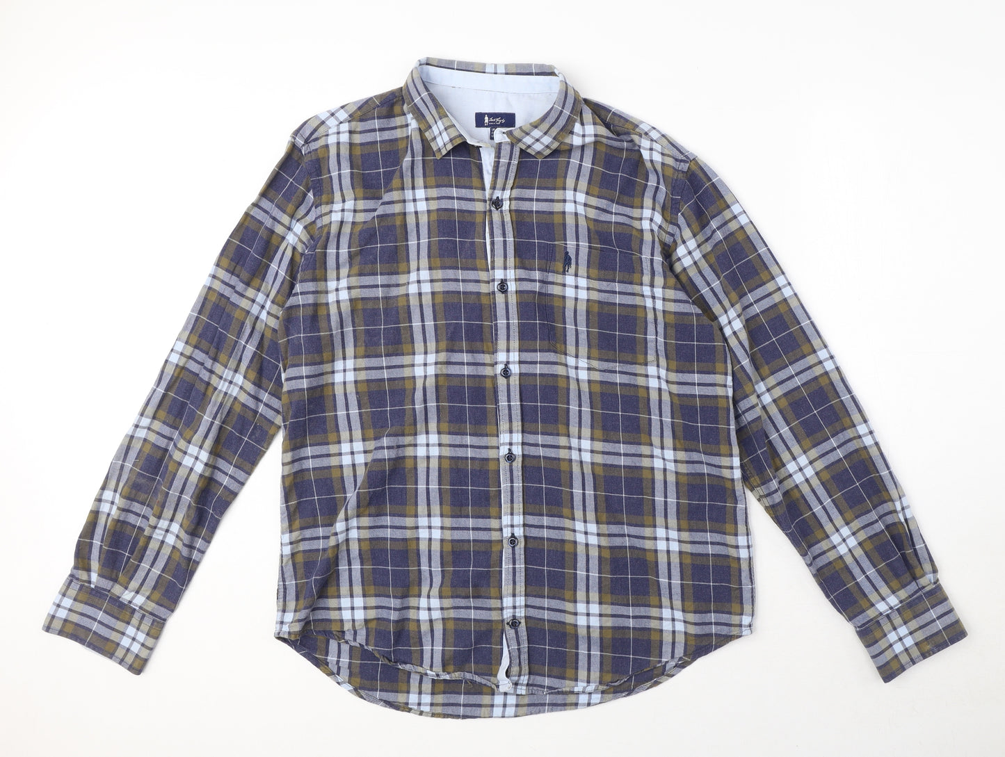 Jack Murphy Mens Blue Plaid Cotton T-Shirt Size M Collared