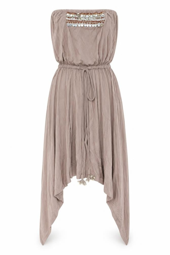 Monsoon Womens Beige Viscose Fit & Flare Size S Off the Shoulder Tie