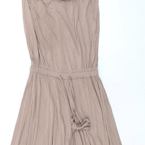 Monsoon Womens Beige Viscose Fit & Flare Size S Off the Shoulder Tie