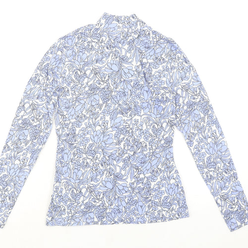 Marks and Spencer Womens Blue Floral Cotton Basic T-Shirt Size 10 Mock Neck