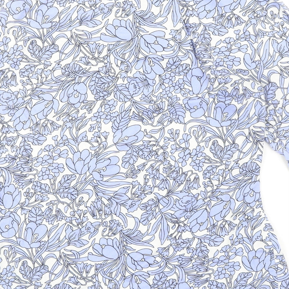Marks and Spencer Womens Blue Floral Cotton Basic T-Shirt Size 10 Mock Neck