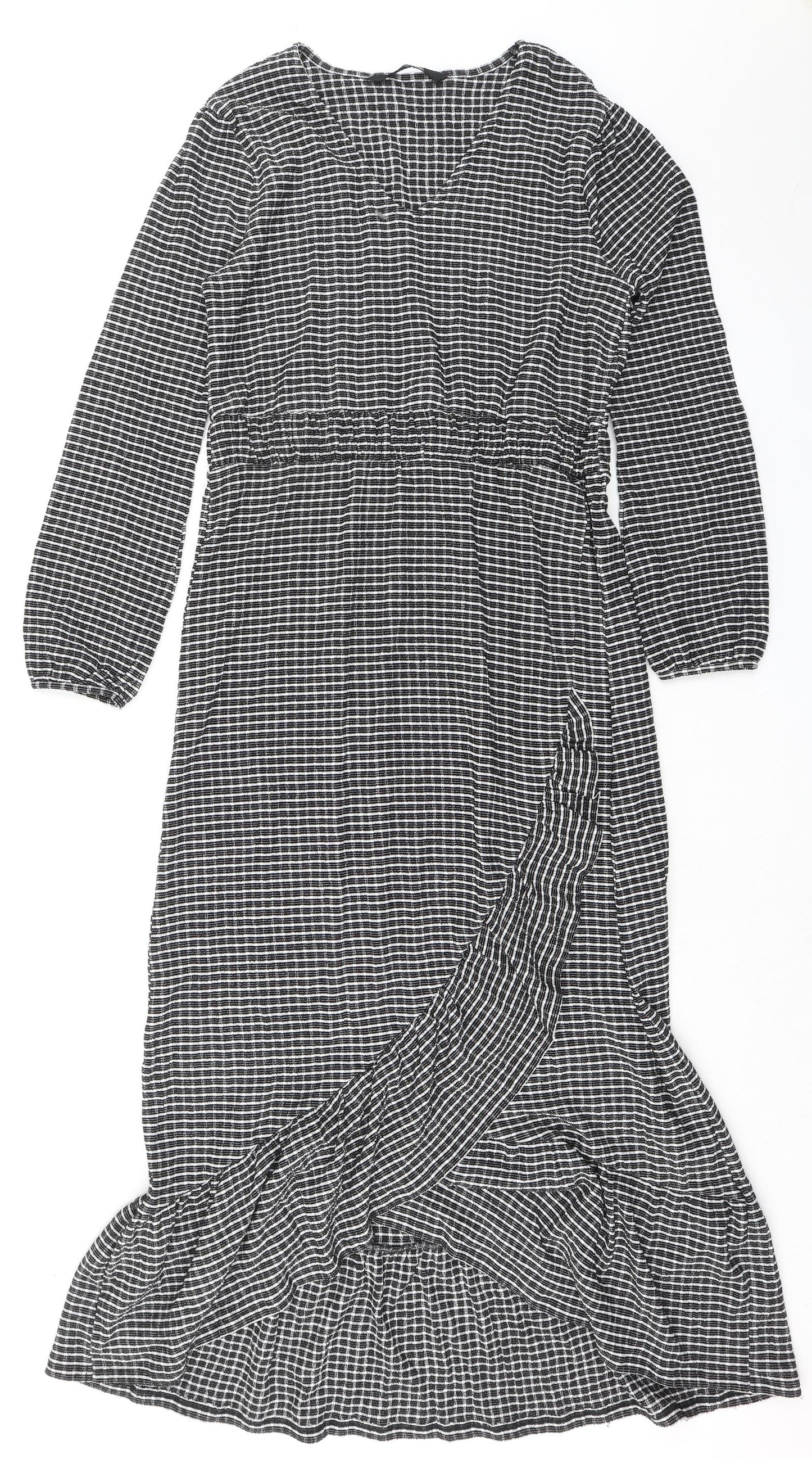 AKDL Womens Black Geometric Polyester Maxi Size M V-Neck Pullover