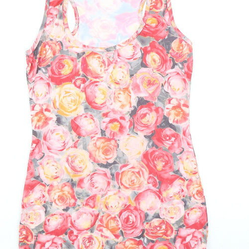 Cotton Candy Womens Multicoloured Floral Nylon Mini Size S Scoop Neck Pullover