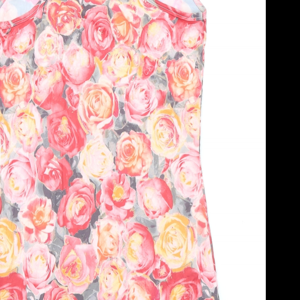 Cotton Candy Womens Multicoloured Floral Nylon Mini Size S Scoop Neck Pullover