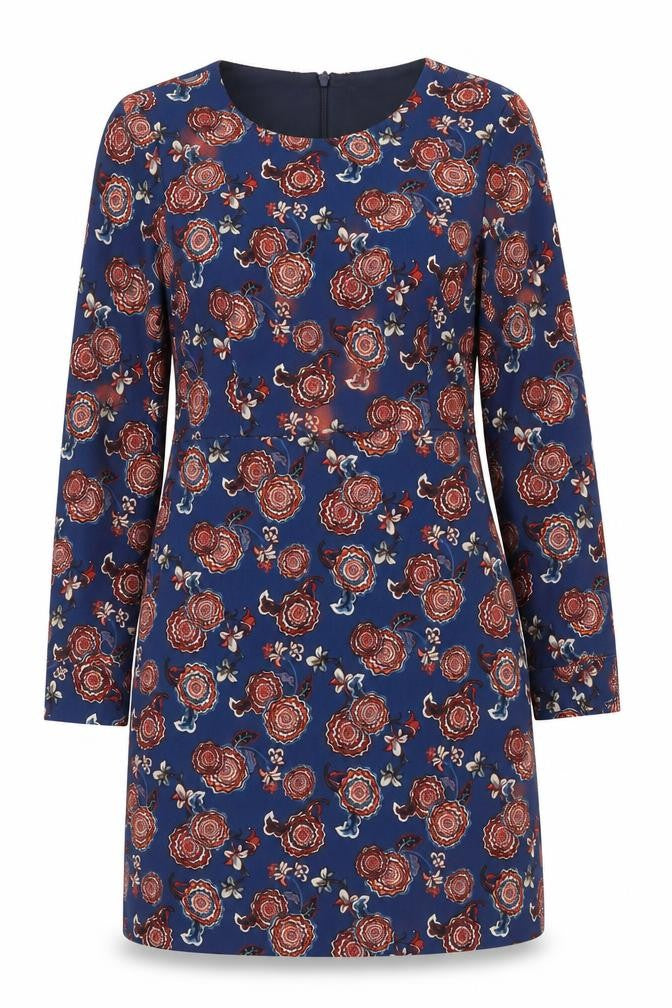 Front view of Zara women’s multicoloured floral polyester a-line, size L, round neck zip