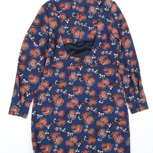 Zara Womens Multicoloured Floral Polyester A-Line Size L Round Neck Zip