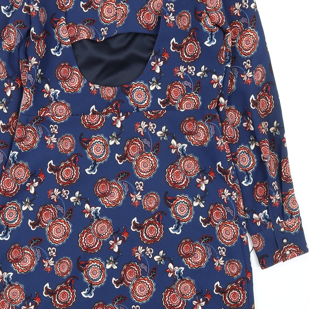 Zara Womens Multicoloured Floral Polyester A-Line Size L Round Neck Zip