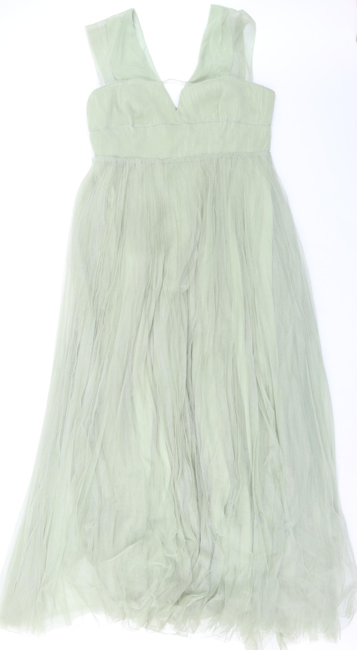 ASOS Womens Green Polyester Ball Gown Size 14 V-Neck Zip