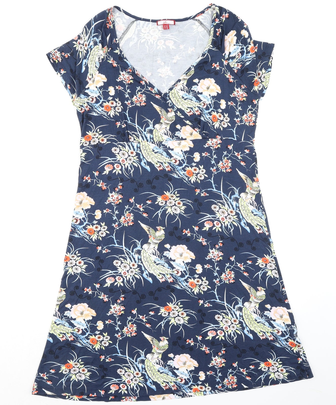 Joe Browns Womens Multicoloured Geometric Viscose A-Line Size 16 V-Neck Pullover - Bird Floral Print
