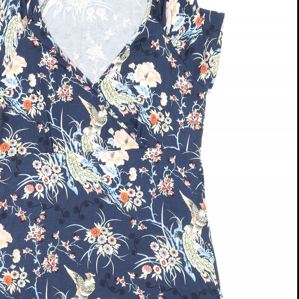 Joe Browns Womens Multicoloured Geometric Viscose A-Line Size 16 V-Neck Pullover - Bird Floral Print