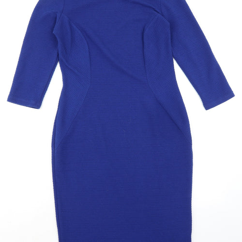 Marks and Spencer Womens Blue Polyester Pencil Dress Size 12 Boat Neck Pullover - Panelling