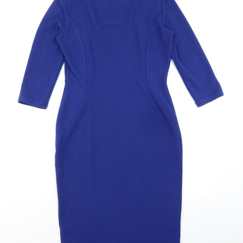 Marks and Spencer Womens Blue Polyester Pencil Dress Size 12 Boat Neck Pullover - Panelling