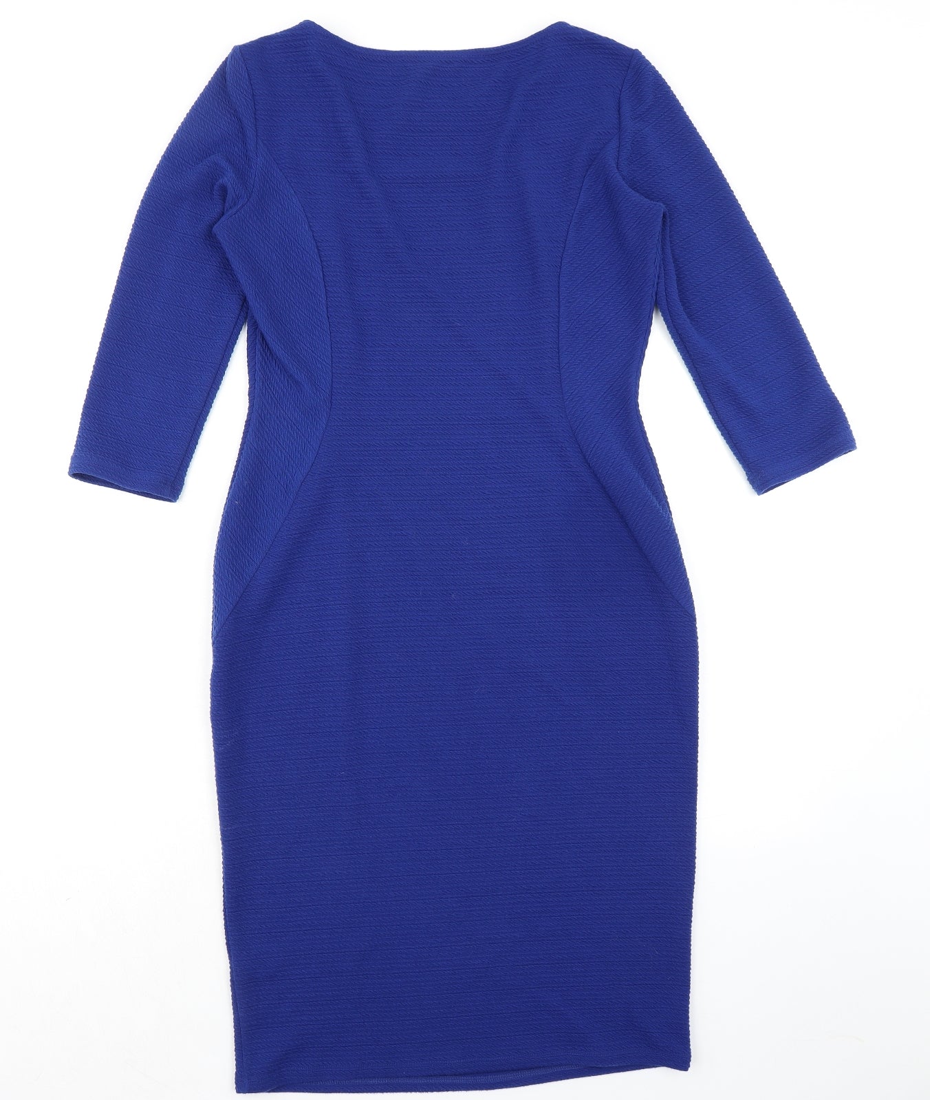 Marks and Spencer Womens Blue Polyester Pencil Dress Size 12 Boat Neck Pullover - Panelling